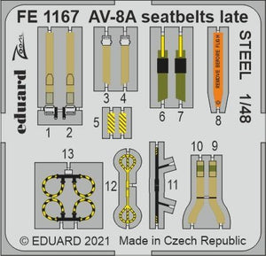 Ceintures de sécurité Eduard FE1167 AV-8A, version tardive, acier cinétique, échelle 1/48