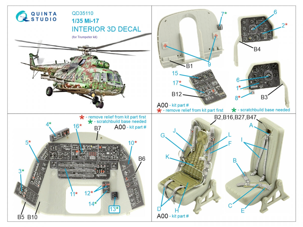 Quinta Studio QD35110 Mi-17 Intérieur coloré imprimé en 3D sur papier décalcomanie (Trumpeter) 1/35  – immagine 2