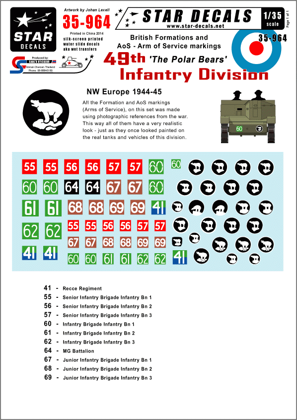 Star Decals 35-964 49e division d&amp;#39;infanterie britannique 1/35