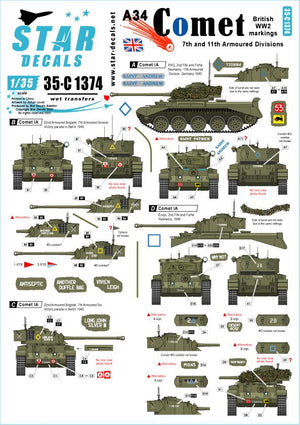 Star Decals 35-C1374 A34 Comet Marquages ​​britanniques de la Seconde Guerre mondiale 1/35