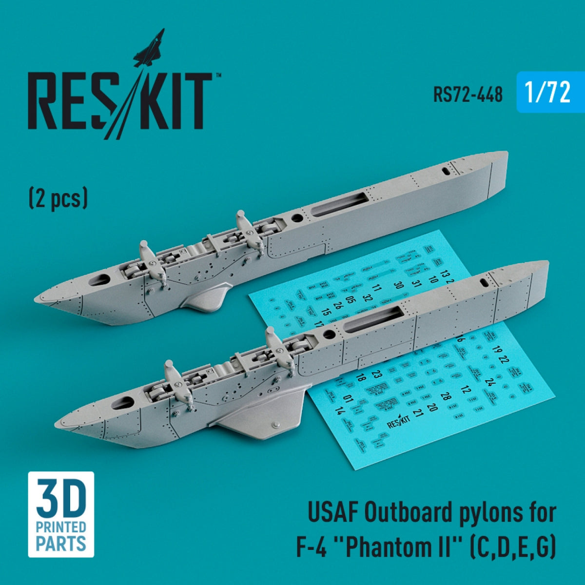 RESKIT RS72-0448 Pylônes extérieurs USAF pour F-4 Phantom II (C, D, E, G) (2 pièces) (Impression 3D) 1/72