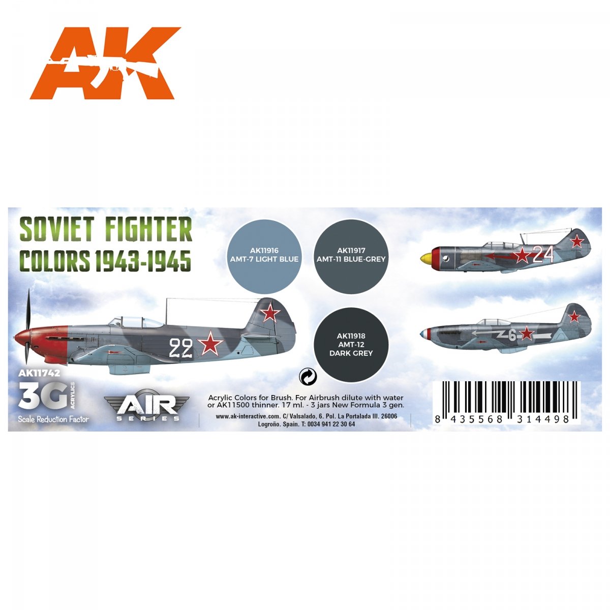 AK Interactive AK11742 Couleurs des chasseurs soviétiques 1943-1945 3 x 17 ml – immagine 2