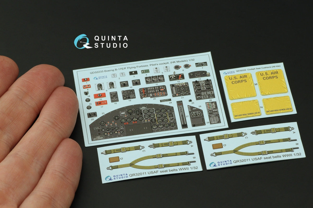 Maquette Quinta Studio QD32233 : cockpit de pilote pour Boeing B-17E/F. Intérieur coloré imprimé en 3D sur papier décalcomanie (HK models) à l&amp;#39;échelle 1/32. – image 3