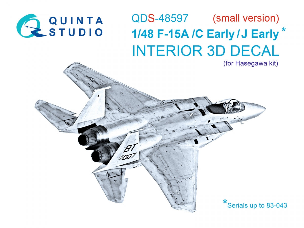 Intérieur imprimé en 3D et coloré sur papier décalcomanie pour F-15A/F-15C Early/F-15J Early (Hasegawa) (Petite version) au 1/48