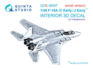 Intérieur imprimé en 3D et coloré sur papier décalcomanie pour F-15A/F-15C Early/F-15J Early (Hasegawa) (Petite version) au 1/48