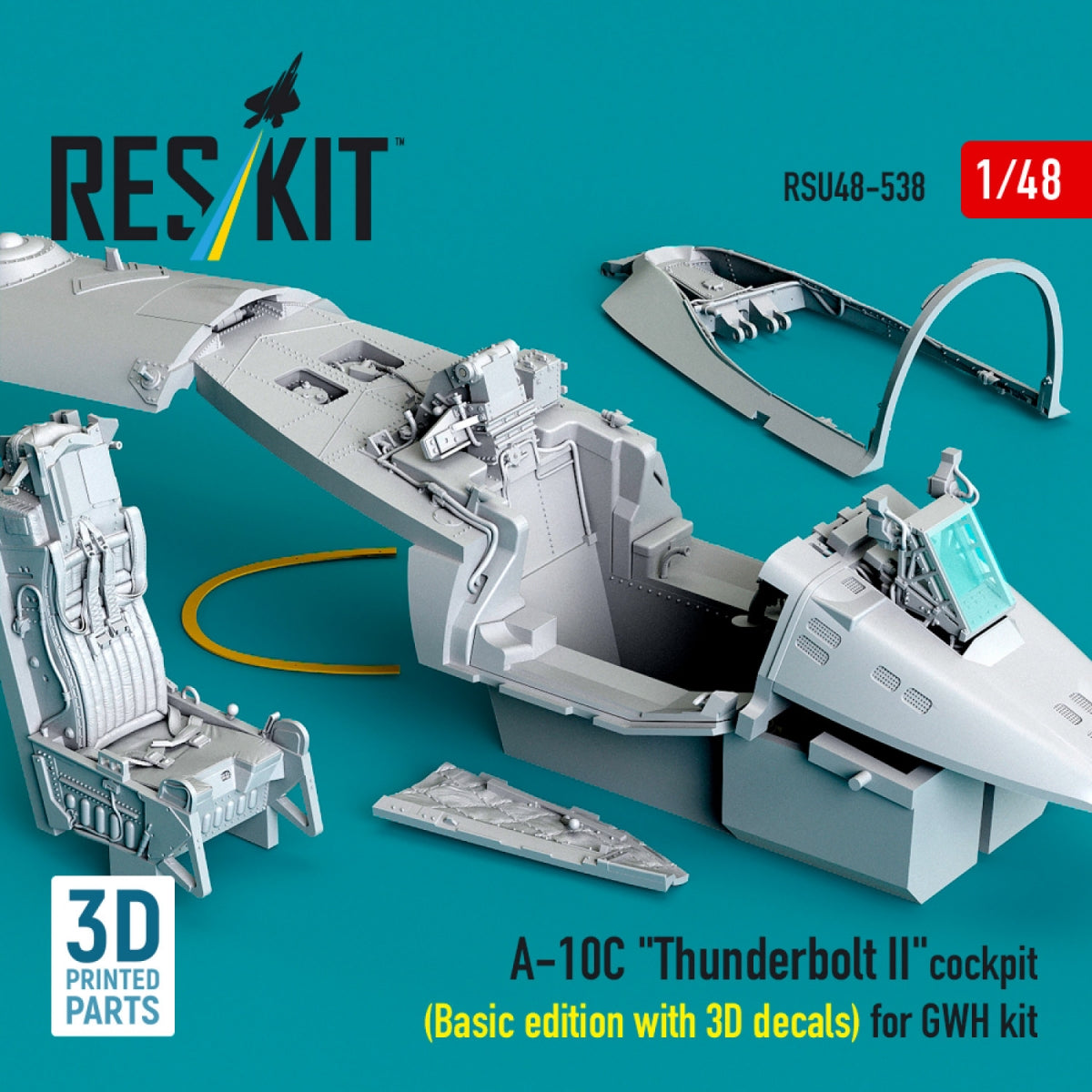 RESKIT RSU48-0538 A-10C "Thunderbolt II" cockpit (Basic edition with 3D decals) for GWH kit (3D Printed) 1/48