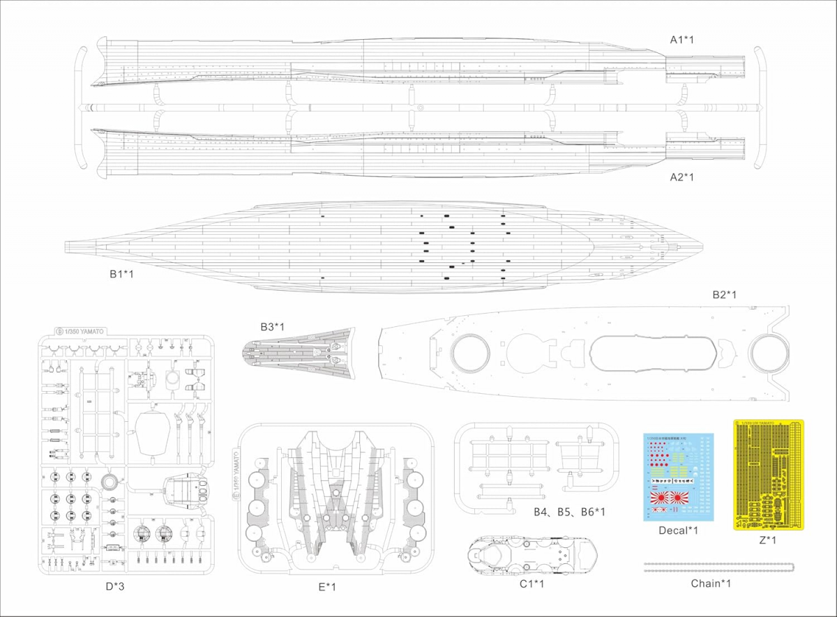 Very Fire BELBV350902AD IJN Yamato Warship Kit Advanced Version 1/350