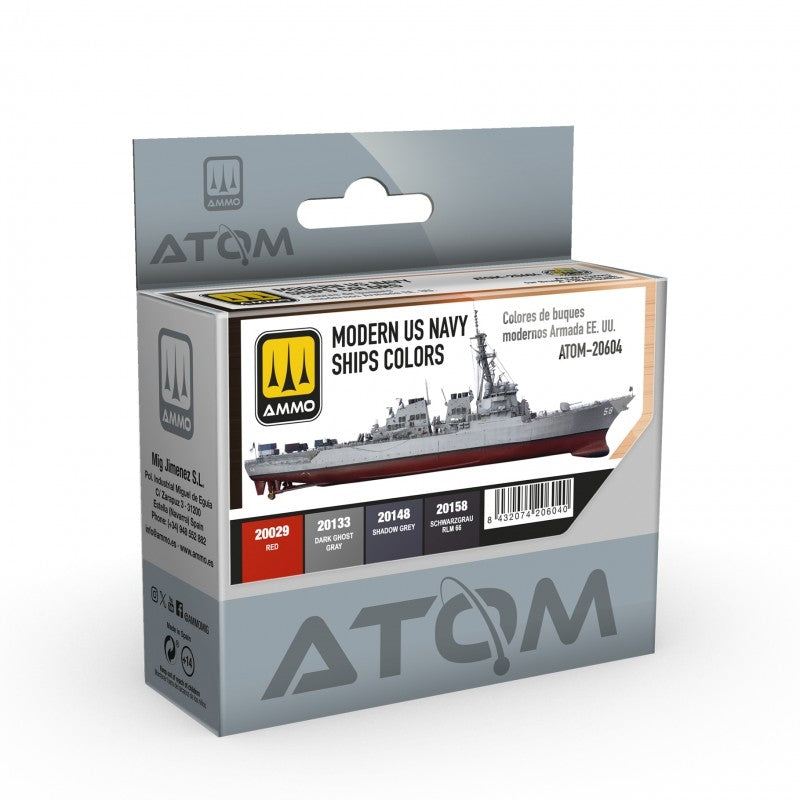 AMMO par Mig Jimenez 20604 ATOM Couleurs des navires modernes de l'US Navy, lot de 4 x 20 ml