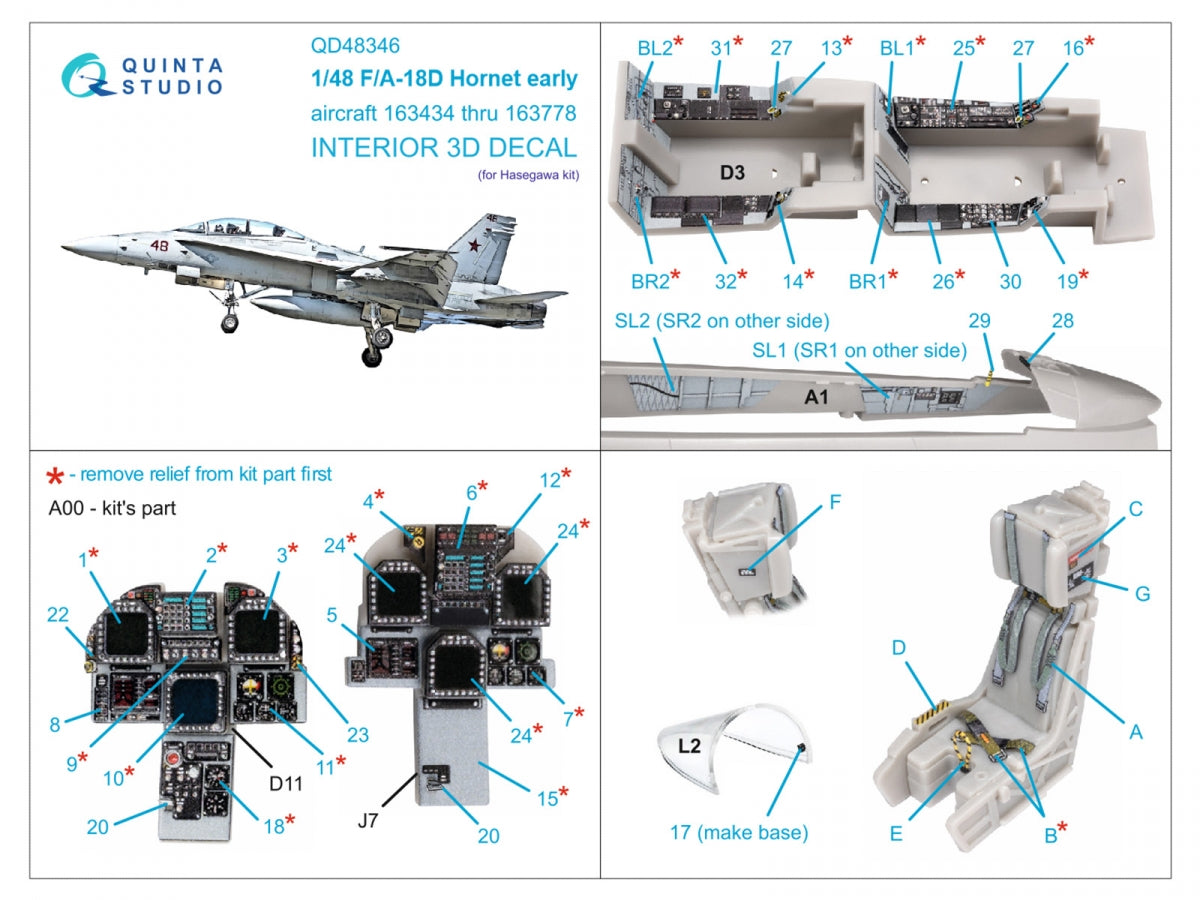Intérieur imprimé en 3D et coloré sur papier décalcomanie Quinta Studio QD48346 FA-18D (Hasegawa) à l&amp;#39;échelle 1/48 – immagine 2