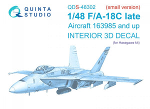 Quinta Studio QDS-48302 F/A-18C late 3D-Printed &amp;amp; coloured Interior on decal paper (Hasegawa) (Small version) 1/48