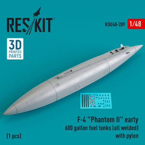 RESKIT RSU48-0209 F-4 « PHANTOM II » Réservoir de carburant de 600 gallons (entièrement soudé) avec pylône (1 pièce) (imprimé en 3D) 1/48