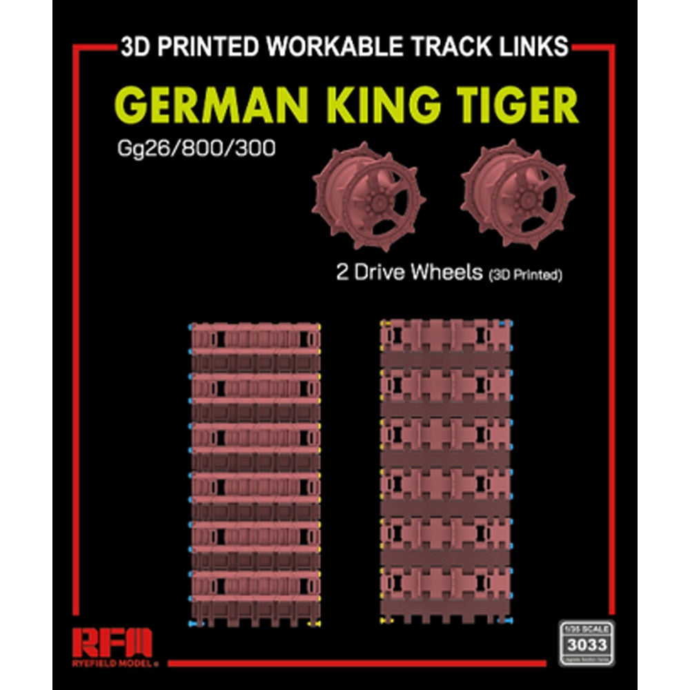 Maquette Rye Field 3033 Char King Tiger GG26/800/300 Chenilles fonctionnelles avec galets motrices (impression 3D) 1/35