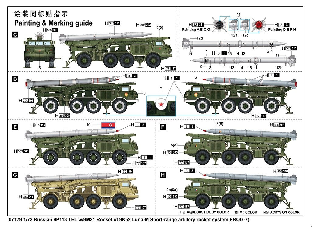 Trumpeter 07179 Lance-roquettes russe 9P113 avec roquette 9M21 et roquette tactique 9K52 Luna-M Frog-7, échelle 1/72  – image 4