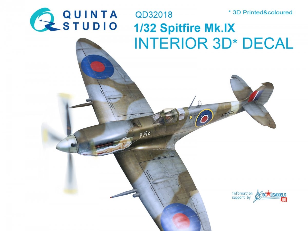 Intérieur du Spitfire Mk.IX imprimé en 3D et coloré sur papier décalcomanie Quinta Studio QD32018 (pour maquette Tamiya) au 1/32