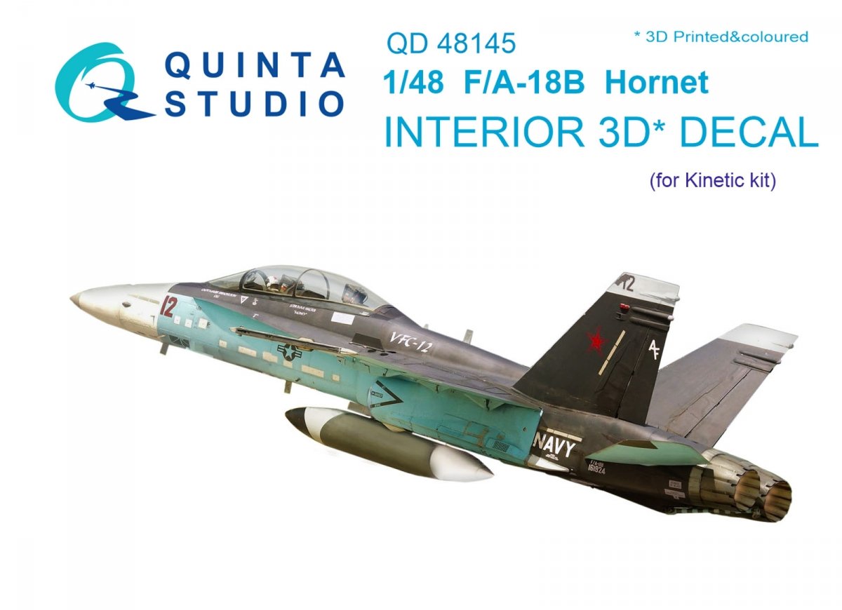 Quinta Studio QD48145 F/A-18B 3D-Printed &amp; colored Interior on decal paper (for Kinetic kit) 1/48
