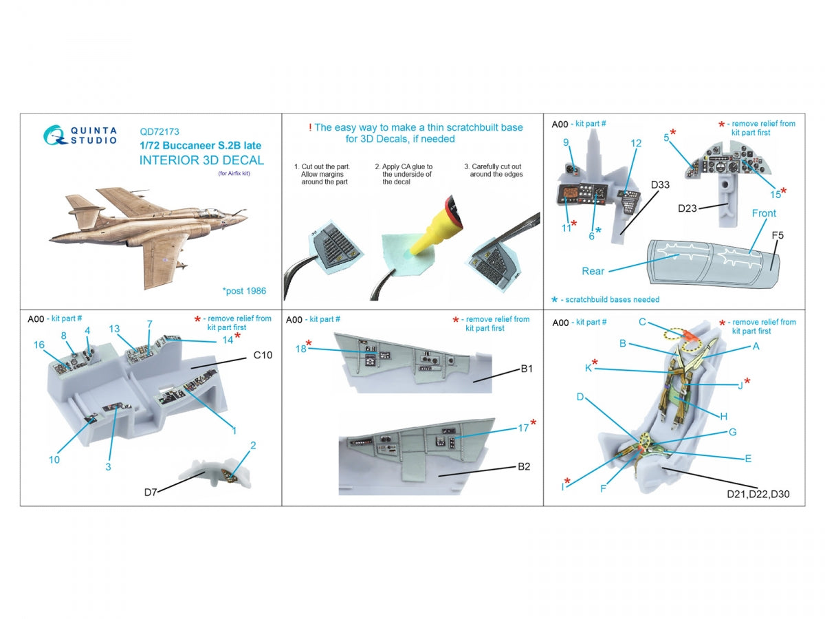 Intérieur imprimé en 3D et coloré sur papier décalcomanie Quinta Studio QD72173 Blackburn Buccaneer S.2B Late (Airfix) 1/72 – Bild 3