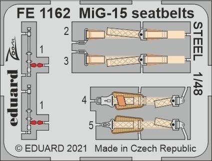 Ceintures de sécurité Eduard FE1162 MiG-15 STEEL BRONCO / HOBBY 2000 1/48