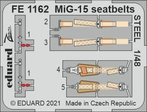 Ceintures de sécurité Eduard FE1162 MiG-15 STEEL BRONCO / HOBBY 2000 1/48