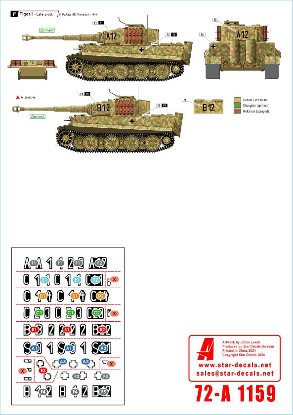 Star Decals 72-A1159 Grossdeutschland Tigers. 1943-44. Tiger I, production début, milieu et fin, échelle 1/72 – Bild 2
