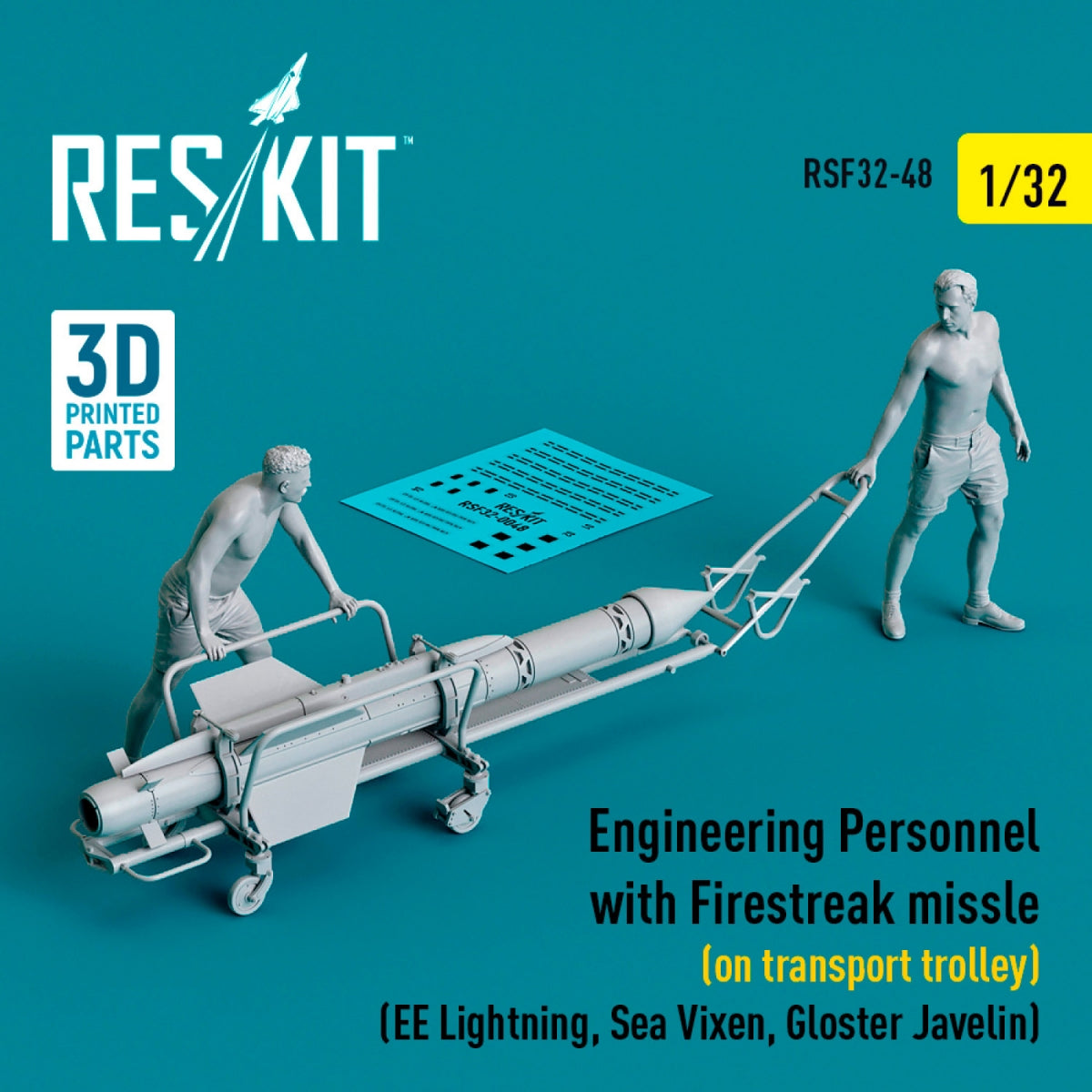 RESKIT RSF32-0048 Personnel du génie avec missile Firestreak (sur chariot de transport) (EE Lightning, Sea Vixen, Gloster Javelin) (Impression 3D) 1/32