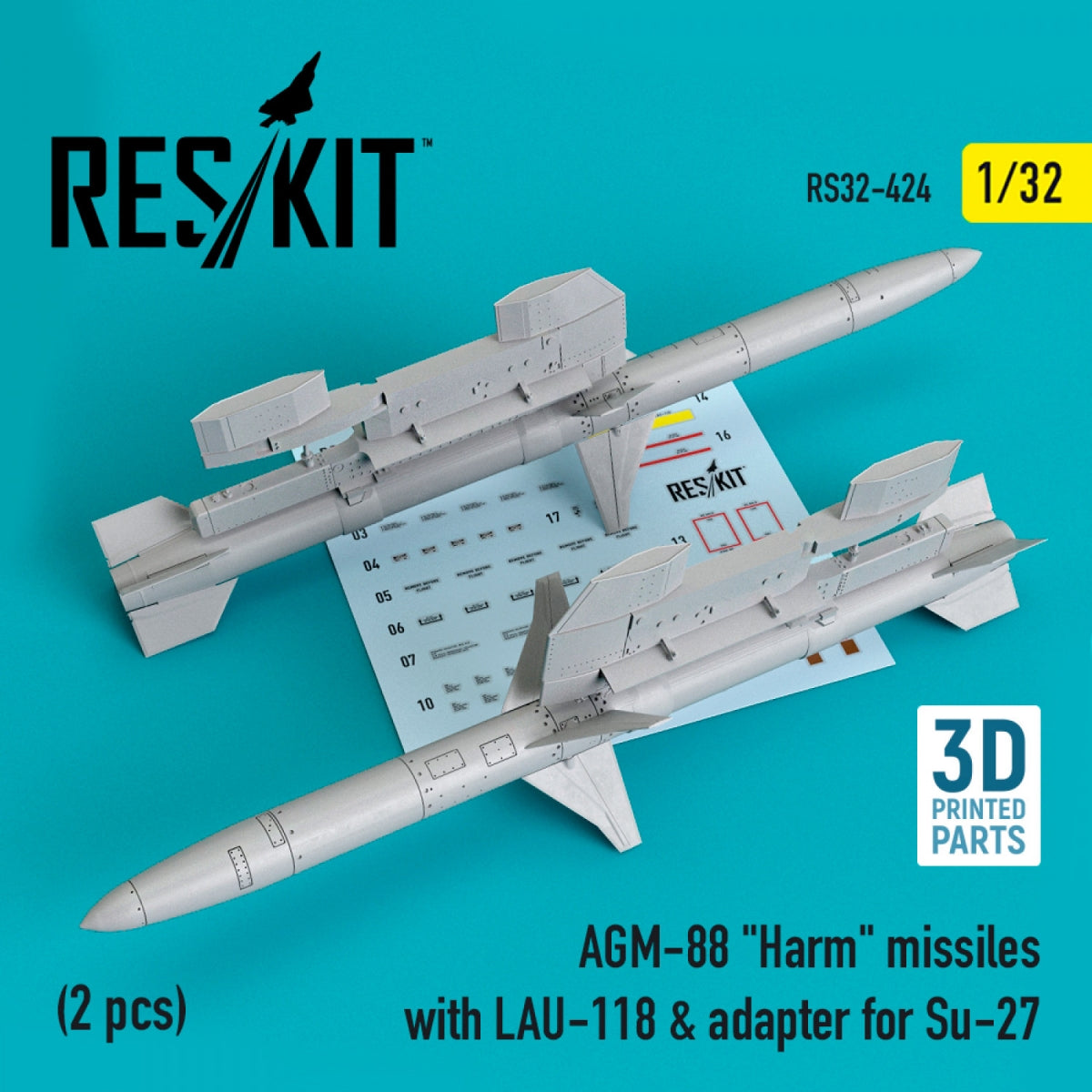 RESKIT RS32-0424 AGM-88 "HARM" MISSILES WITH LAU-118 &amp; ADAPTER FOR SU-27 (2 PCS) 1/32
