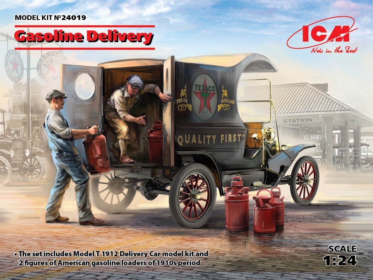 ICM 24019 Wagon de livraison d'essence, modèle T 1912 avec chargeurs d'essence américains 1/24