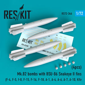 RESKIT RS72-0346 MK.82 BOMBES AVEC AILERONS BSU-86 SNAKEYE II (4 PIÈCES) 1/72