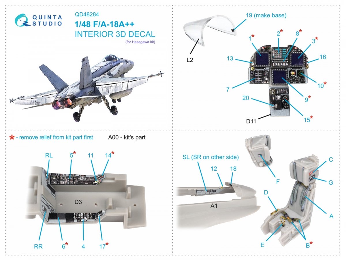 Intérieur imprimé en 3D et coloré sur papier décalcomanie Quinta Studio QD48284 F/A-18A++ (Hasegawa) 1/48 – image 2