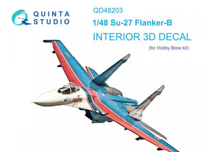 Intérieur imprimé en 3D et coloré sur papier décalcomanie Quinta Studio QD48203 Su-27 (Hobby Boss) 1/48