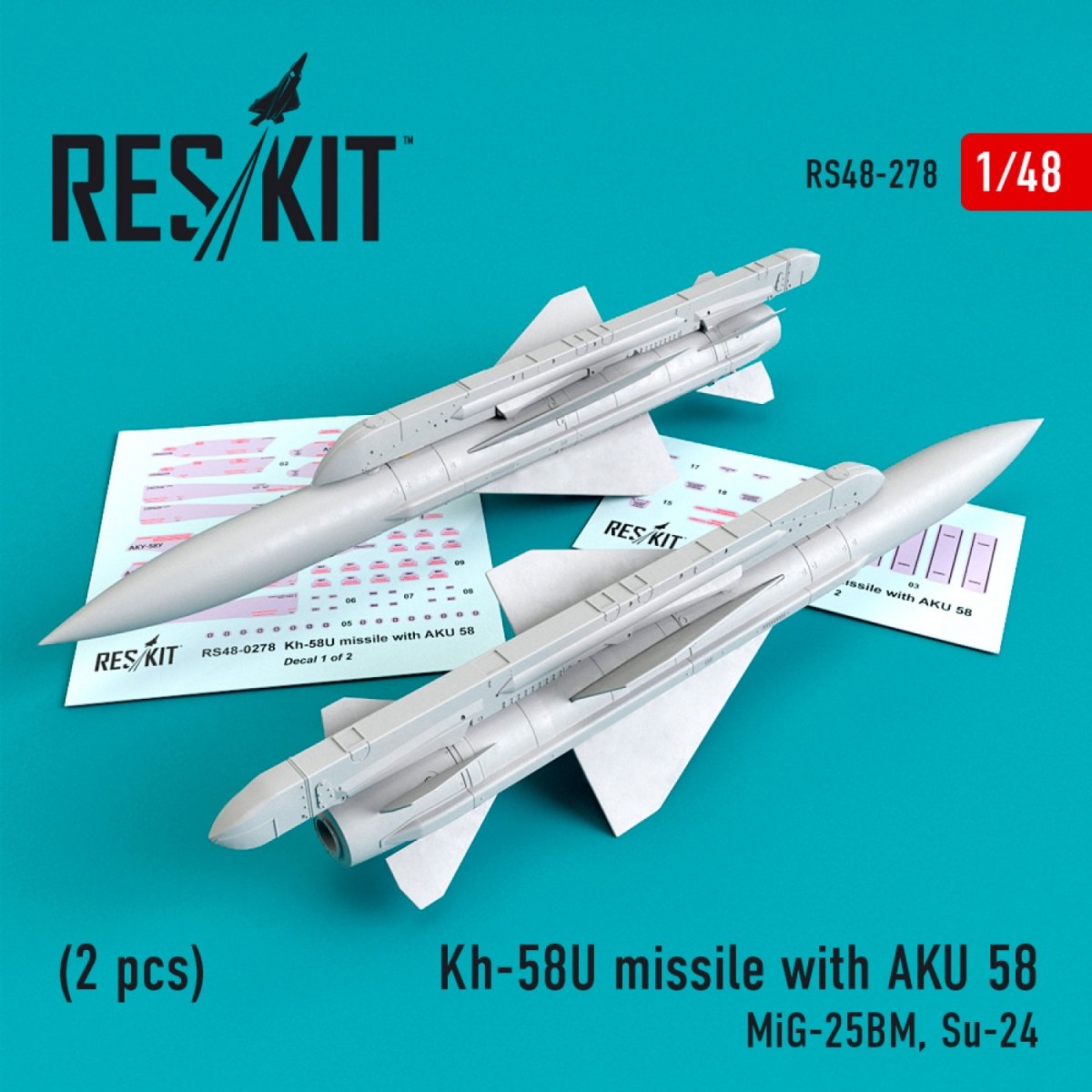 RESKIT RS48-0278 MISSILES KH-58U AVEC AKU 58 (2 PIÈCES) 1/48 
