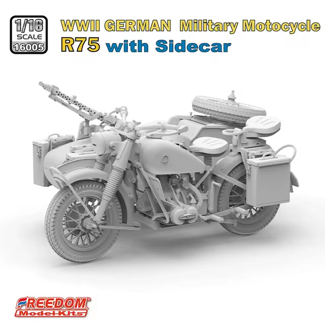 Freedom 16005SP R75 avec side-car, moto allemande de la Seconde Guerre mondiale + figurine de pilote, échelle 1/16 – Bild 3