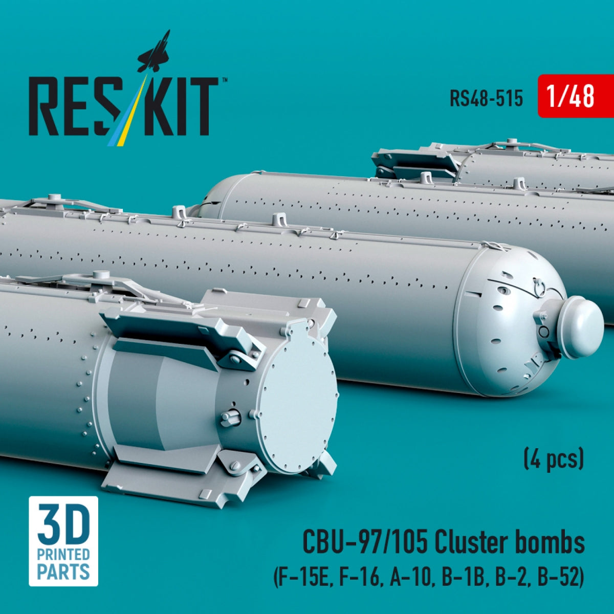 RESKIT RS48-0515 Bombes à fragmentation CBU-97/105 (4 pièces) (Impression 3D) 1/48  – Bild 3