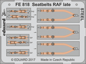 Ceintures de sécurité Eduard FE818 RAF (fin de série) en acier, échelle 1/48