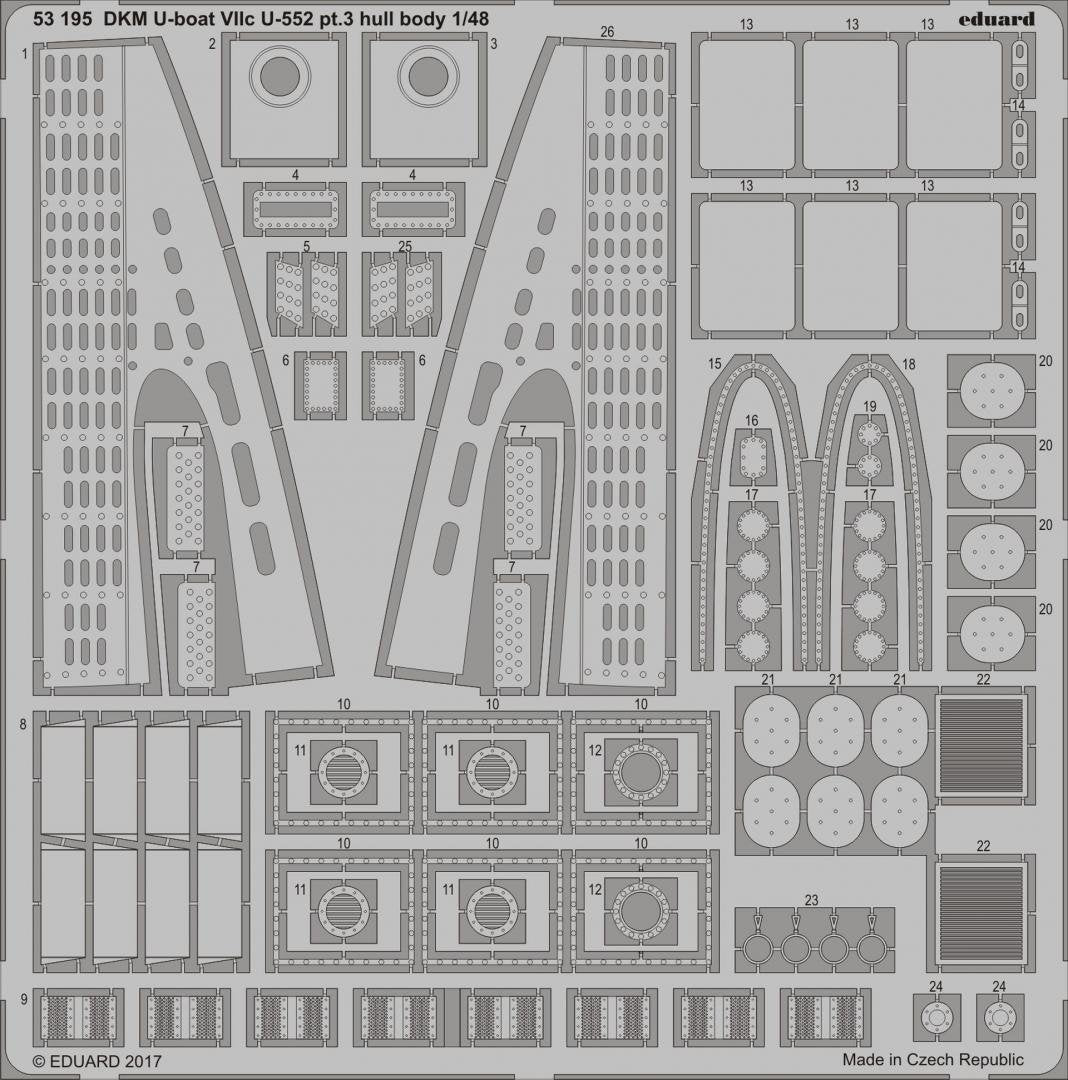 Eduard 53195 DKM U-boat VIIc U-552 pt.3 corps de coque TRUMPETER 1/48