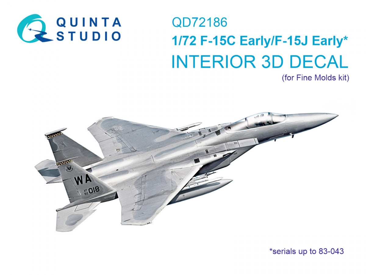 Quinta Studio QD72186 F-15C Early/J Early 3D-Printed &amp; colored Interior on decal paper (Fine Molds) 1/72