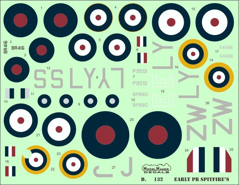 Décalcomanies ModelMaker D48132 Spitfires PR précoces 1/48 – imagen 2