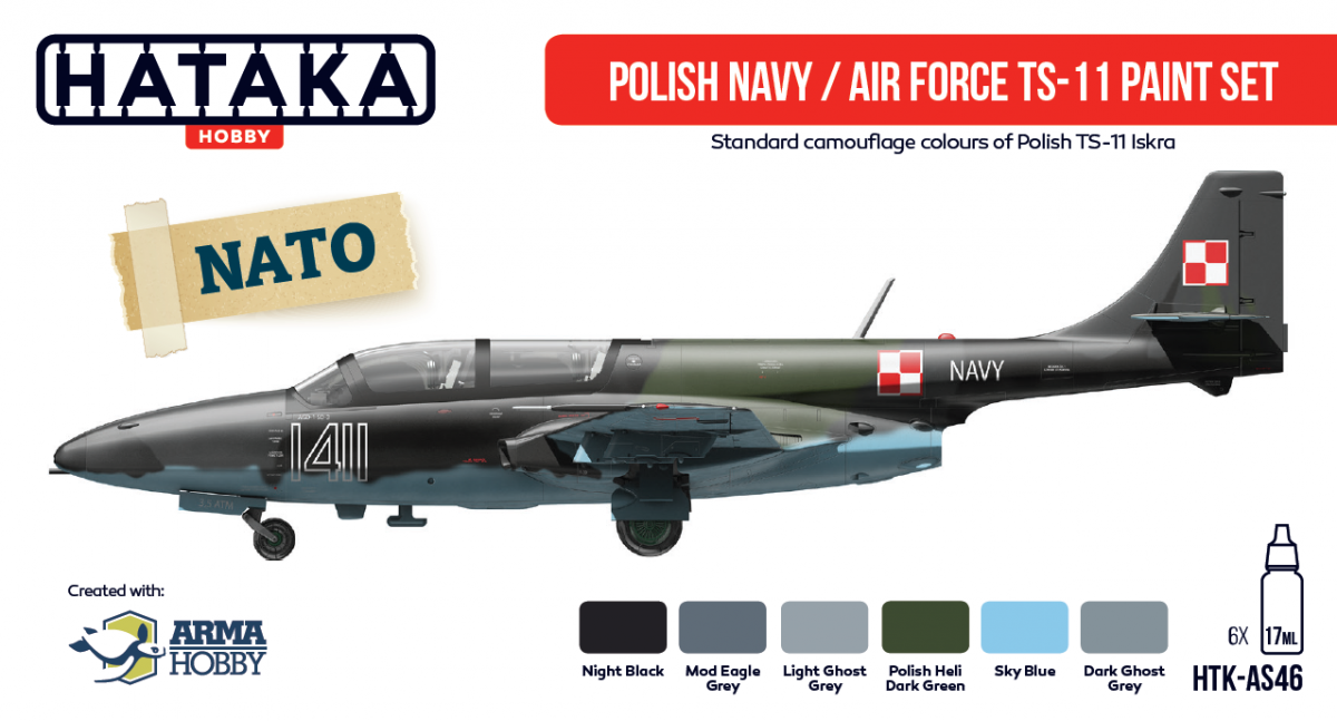 Kit de peinture Hataka HTK-AS46 pour la marine/armée de l'air polonaise TS-11 (6 x 17 ml)