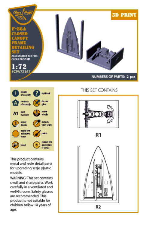 Clear Prop! CPA72167 Kit de détails pour la structure de la verrière du F-86A (kits CP au 1/72)