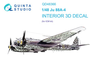 Intérieur imprimé en 3D et coloré sur papier décalcomanie (ICM) Quinta Studio QD48366 Ju 88A-4 1/48