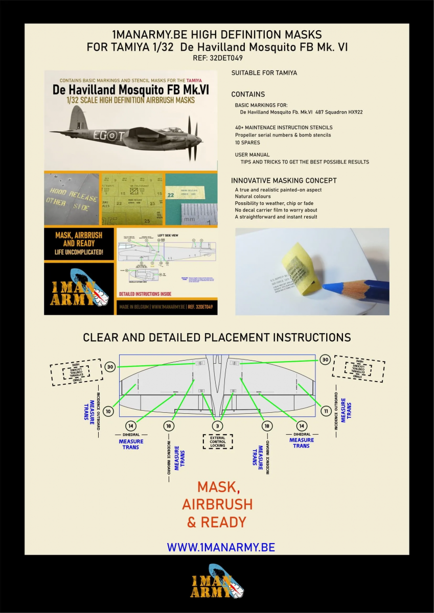 1 Man Army 32DET049 DE HAVILLAND MOSQUITO FB Mk VI (pour Tamiya) 1/32