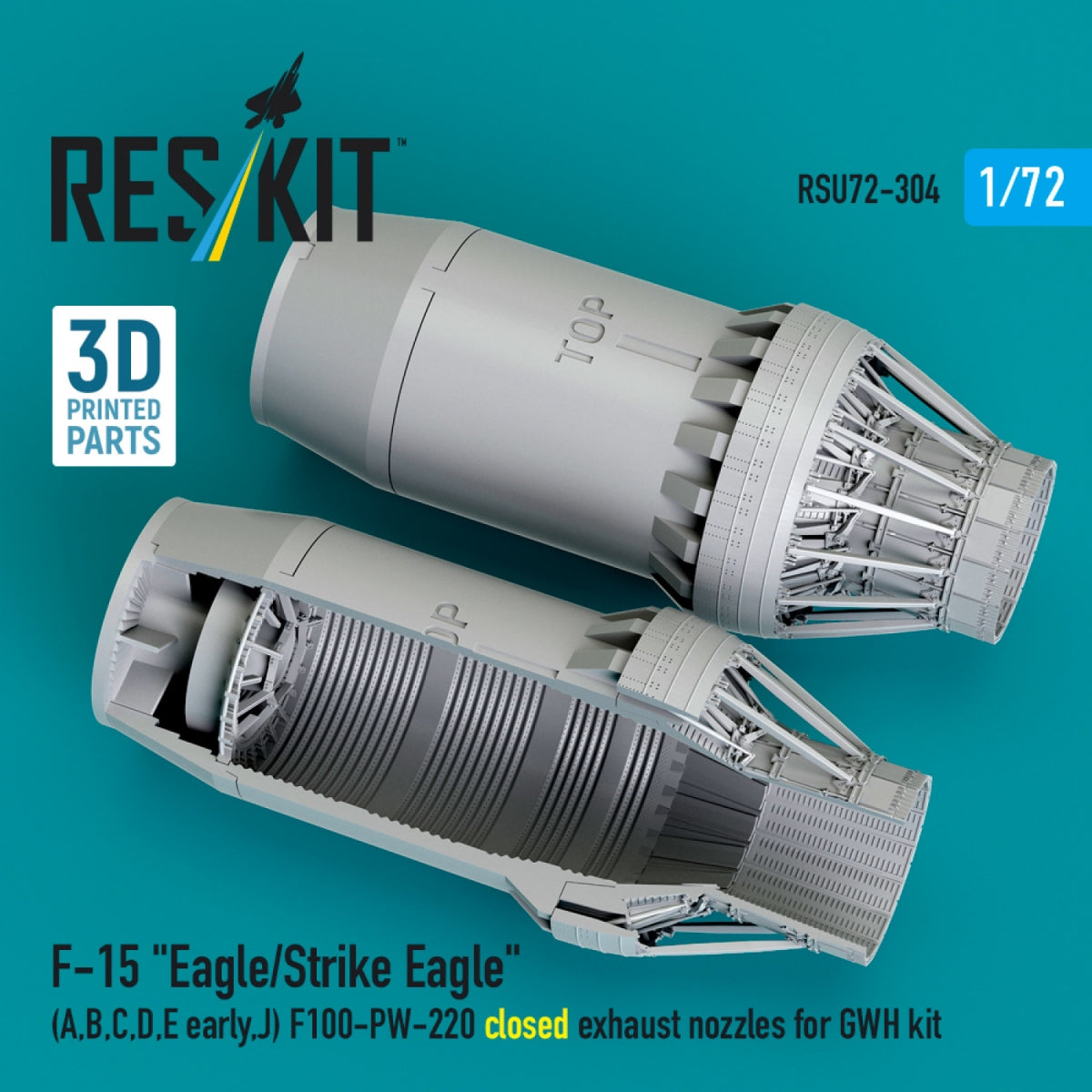 RESKIT RSU72-0304 F-15 "Eagle/Strike Eagle" (A,B,C,D,E early,J) F100-PW-220 closed exhaust nozzles for GWH kit (3D Printed) 1/72