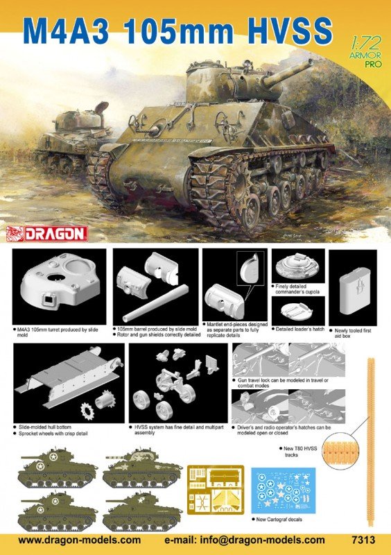 Dragon 7313 Char Sherman M4A3 105mm HVSS (1/72) – Bild 2