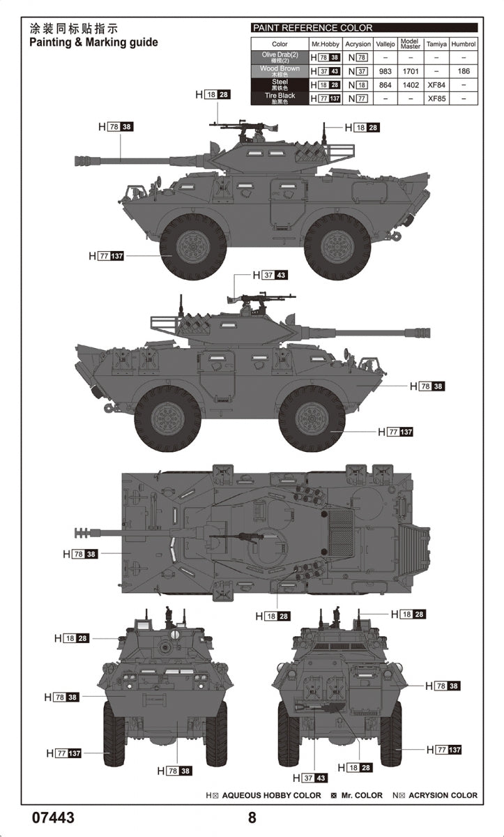 Trumpeter 07443 V-150 Commando AFV w/ Cockerill 90mm Gun 1/72