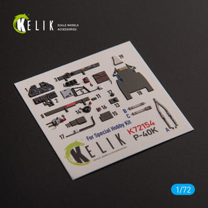 KELIK K72154 P-40K - décalcomanies 3D intérieures pour maquette Special Hobby au 1/72