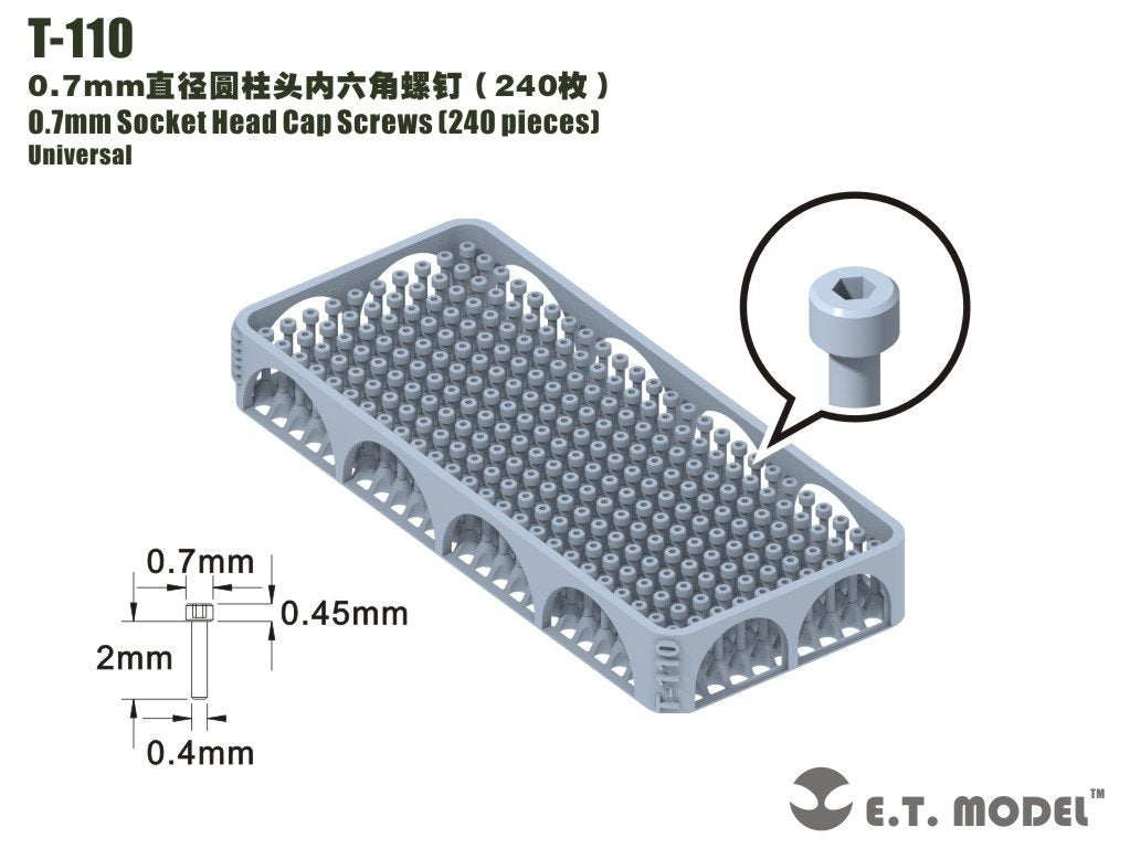 Vis à tête cylindrique creuse ET modèle T-110, 0,7 mm, 240 pièces