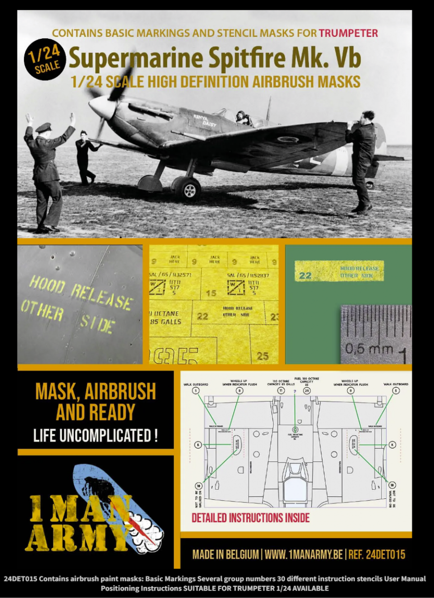 Maquette 1 Man Army 24DET015 Supermarine Spitfire Mk. Vb pour Trumpeter au 1/24 