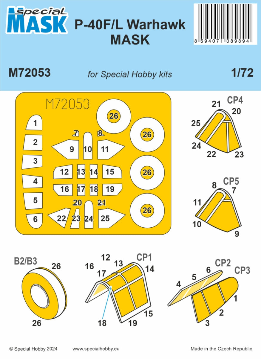 Masque Warhawk P-40F/L Special Hobby M72053 (pour maquettes Special Hobby) 1/72
