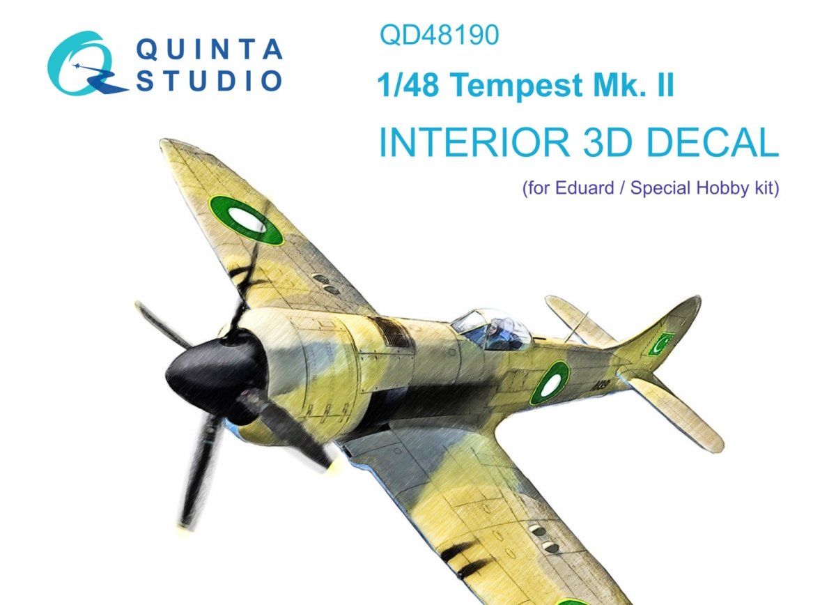 Intérieur imprimé en 3D et coloré sur papier décalcomanie Quinta Studio QD48190 Tempest Mk.II (Eduard) 1/48