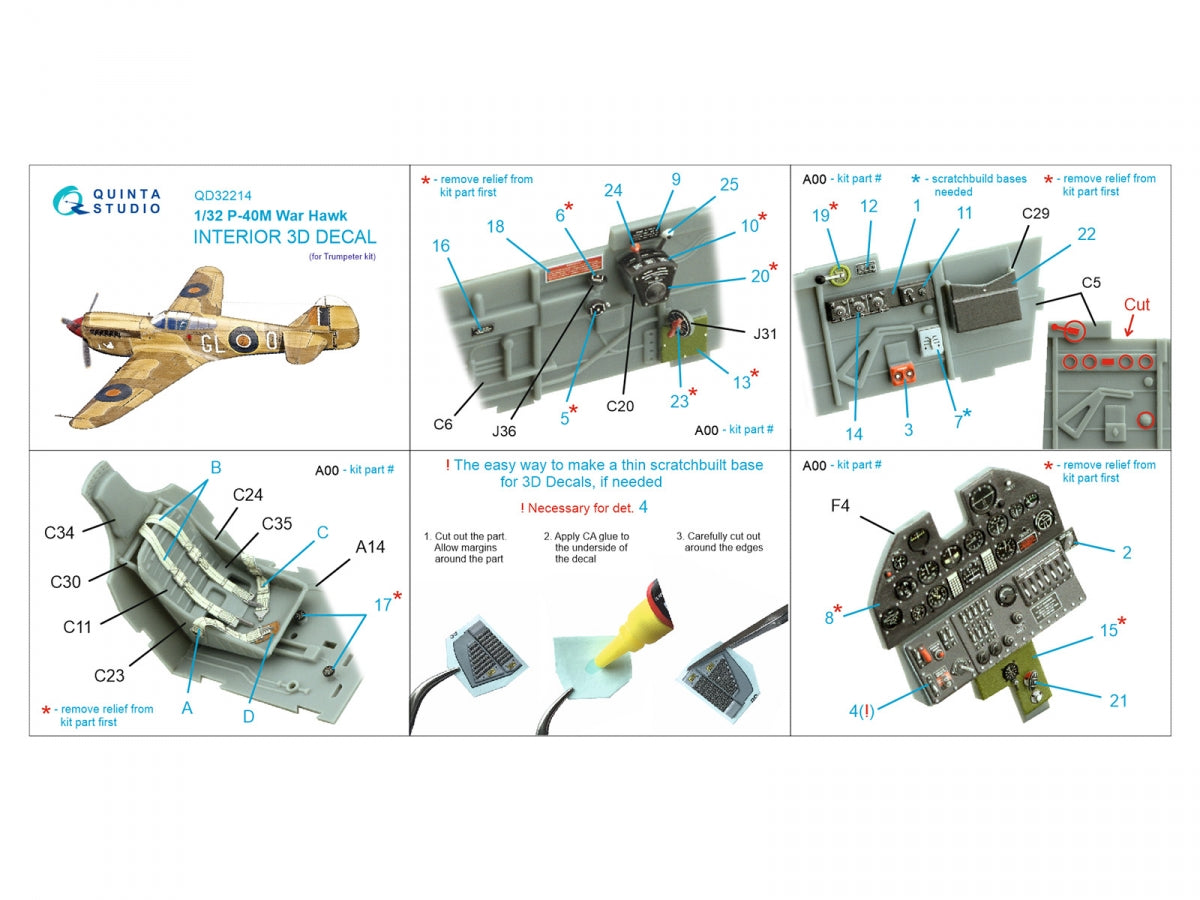Intérieur coloré imprimé en 3D sur papier décalcomanie Quinta Studio QD32214 P-40M WarHawk (Trumpeter) 1/32 – image 2