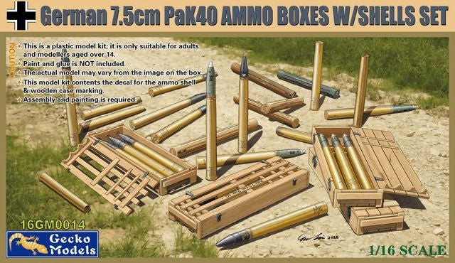 Gecko Models 16GM0014 German 7.5 cm Pak 40 Ammo Boxes w/Shells Set 1/16